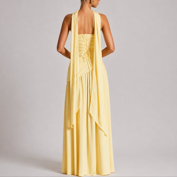 Women's Strapless Open-Back Split-Skirt Fall Wedding Guest Maxi Dress