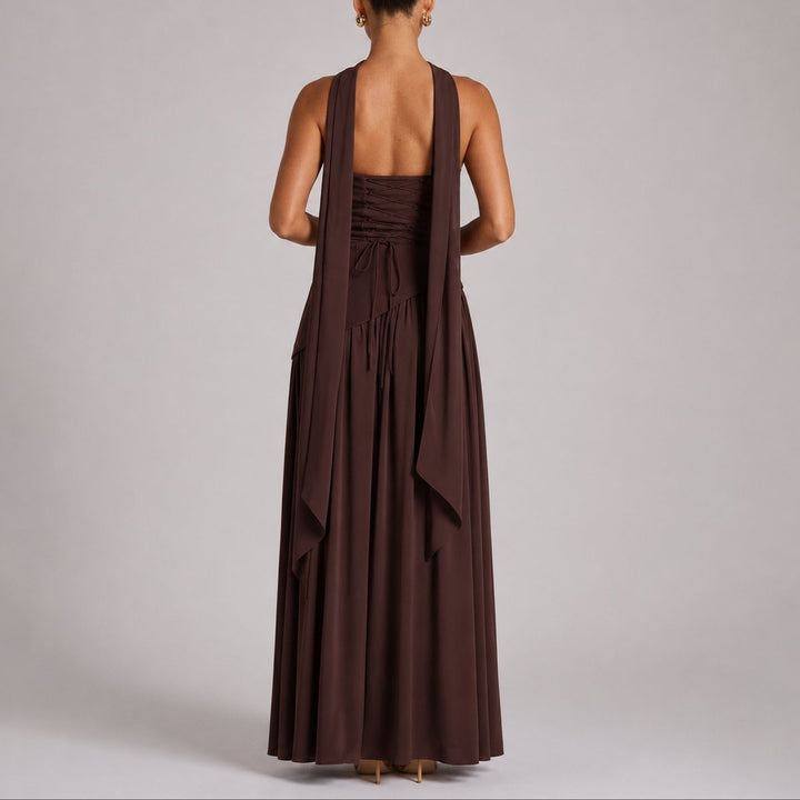 Women's Strapless Open-Back Split-Skirt Fall Wedding Guest Maxi Dress