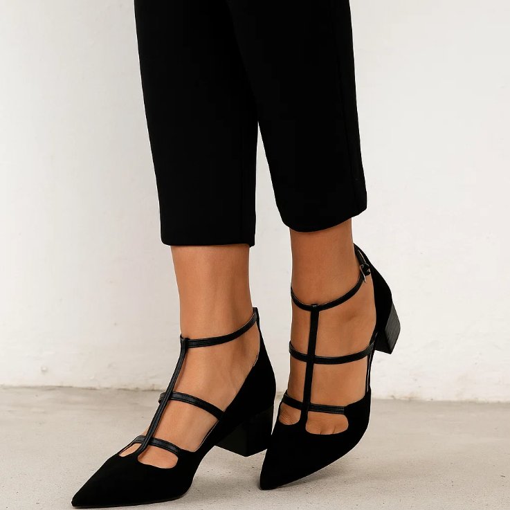 Women's Strappy Pointed Flats Cross Strap Design Block Heel