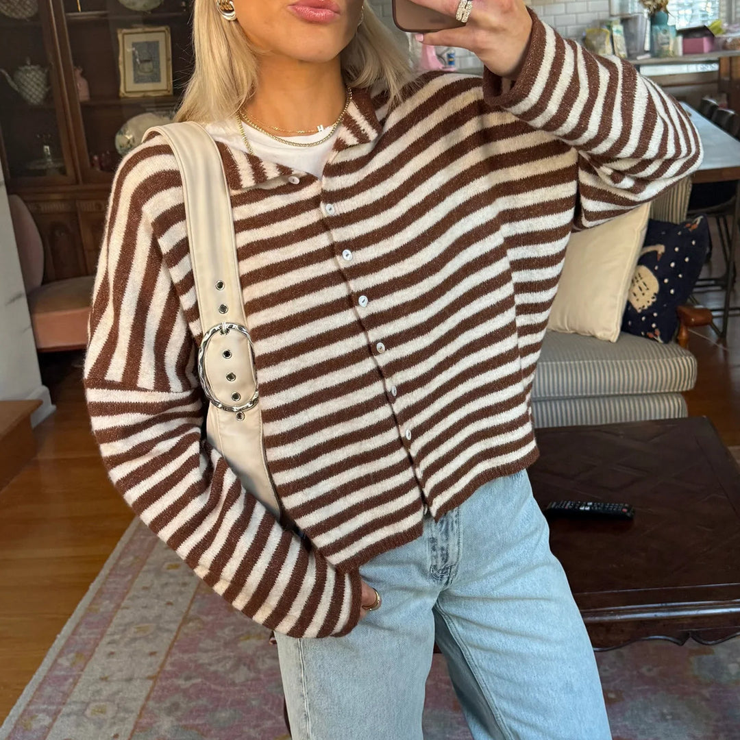 Julia | Women's Striped Button Front Cardigan Sweater