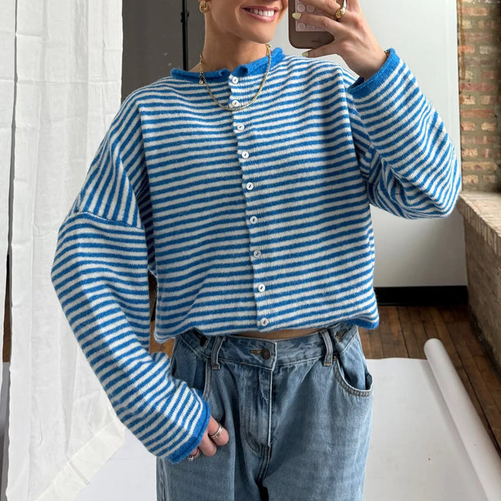 Julia | Women's Striped Button Front Cardigan Sweater
