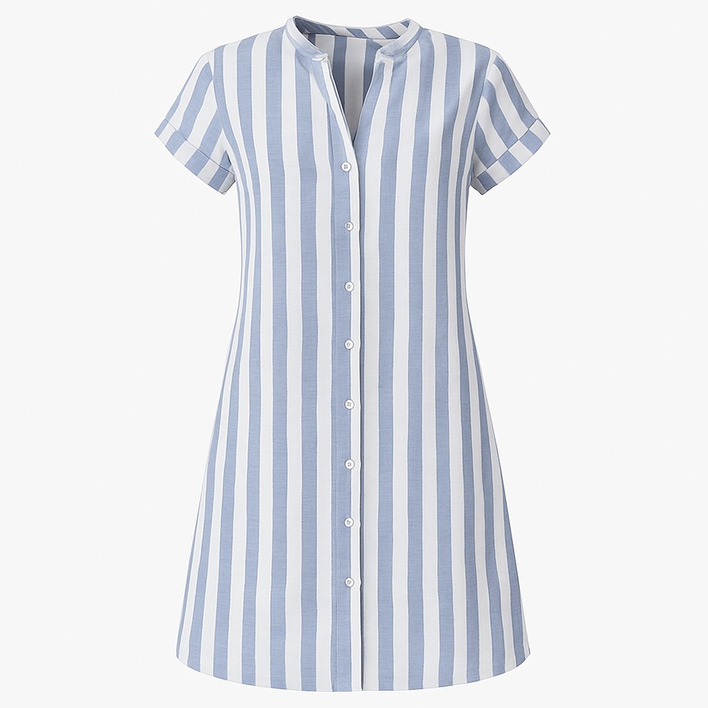 Women's Striped Button-Up Short-Sleeve Shirt Dress