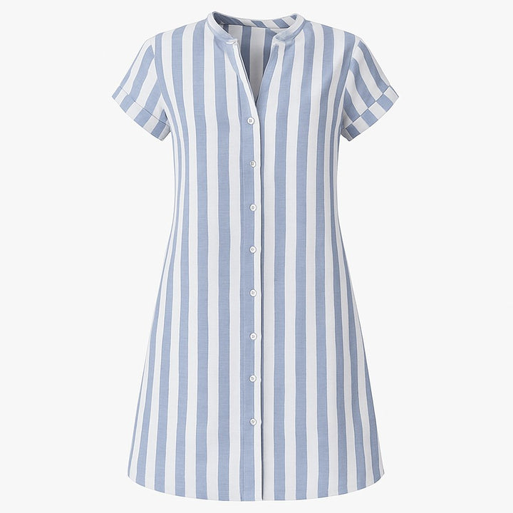 Women's Striped Button-Up Short-Sleeve Shirt Dress