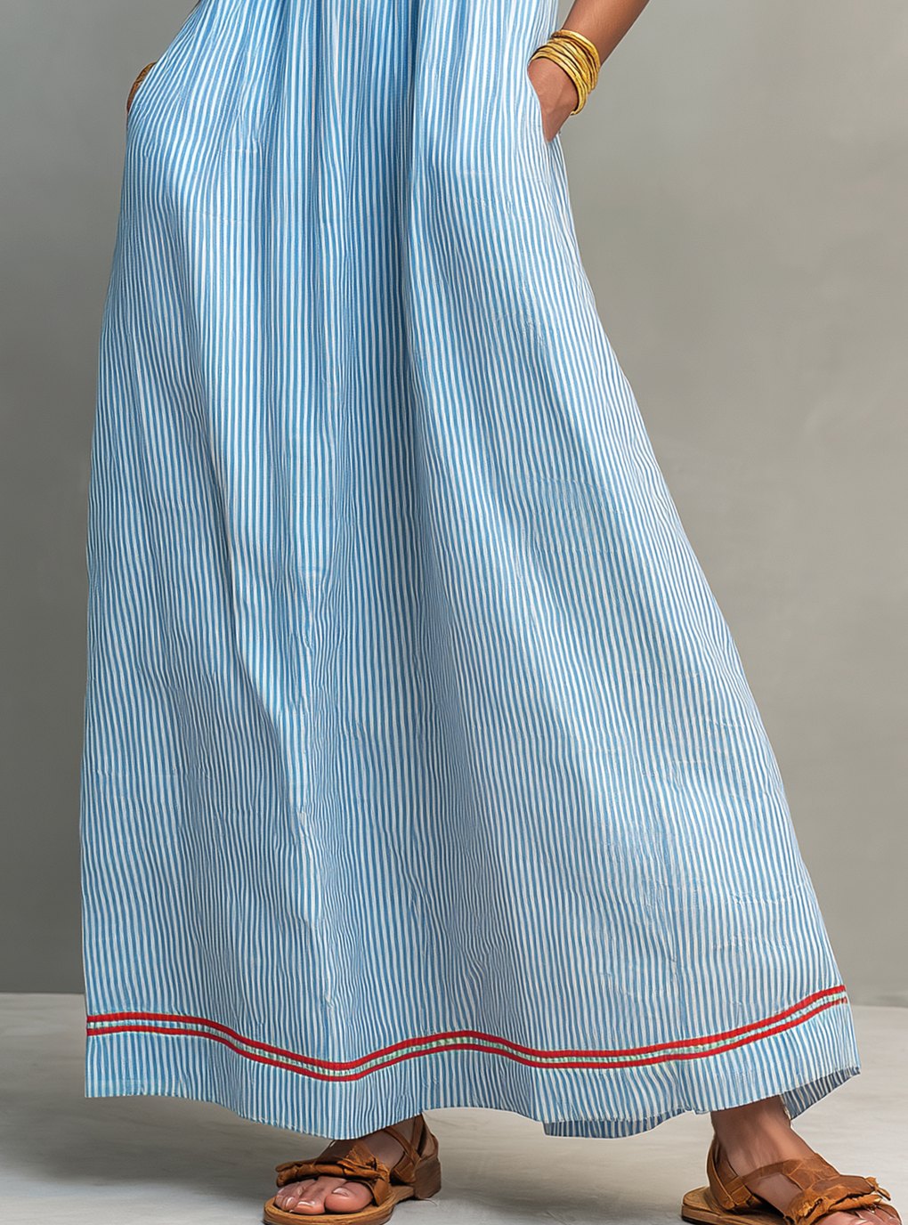 Women's Striped Maxi Long Sleeve Dress Gathered Spaghetti Strap