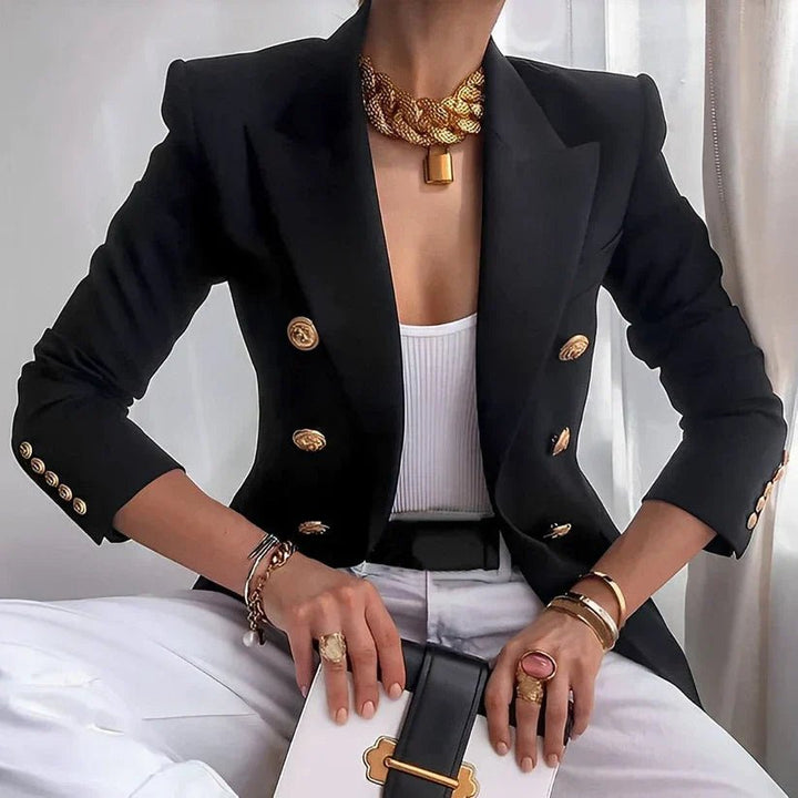 Women's Structured Double-Breasted Gold-Button Blazer - Black