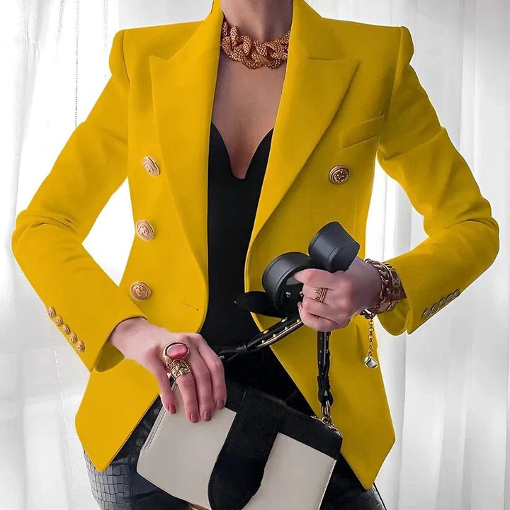 Women's Structured Double-Breasted Gold-Button Blazer - Yellow