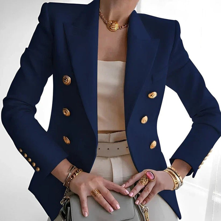 Women's Structured Double-Breasted Gold-Button Blazer - Navy Blue
