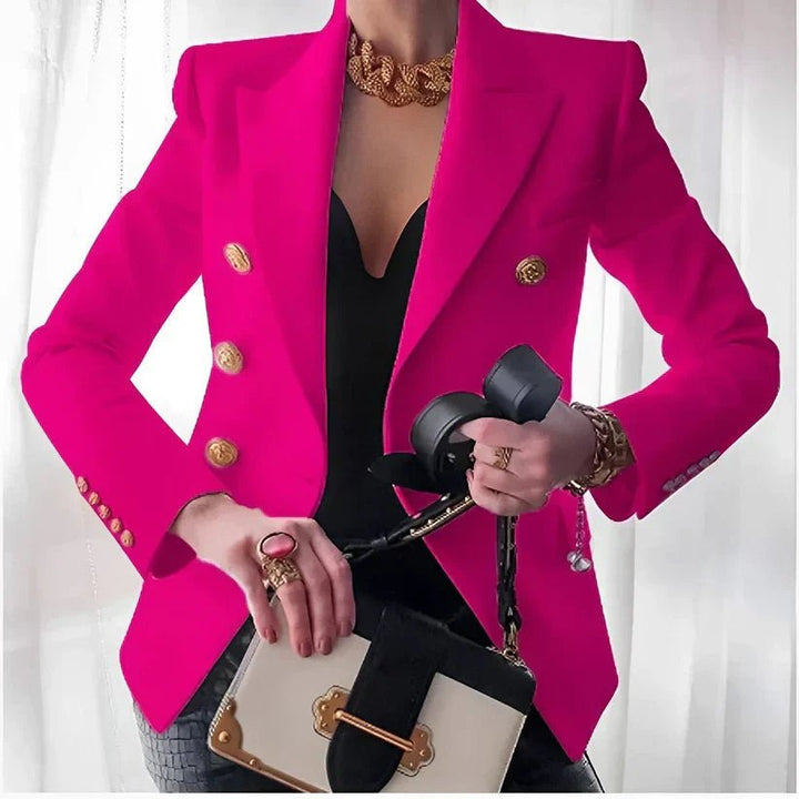 Women's Structured Double-Breasted Gold-Button Blazer - Pink