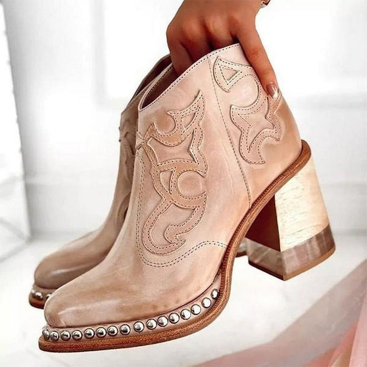 Women's Studded Block Heel Western Ankle Boots