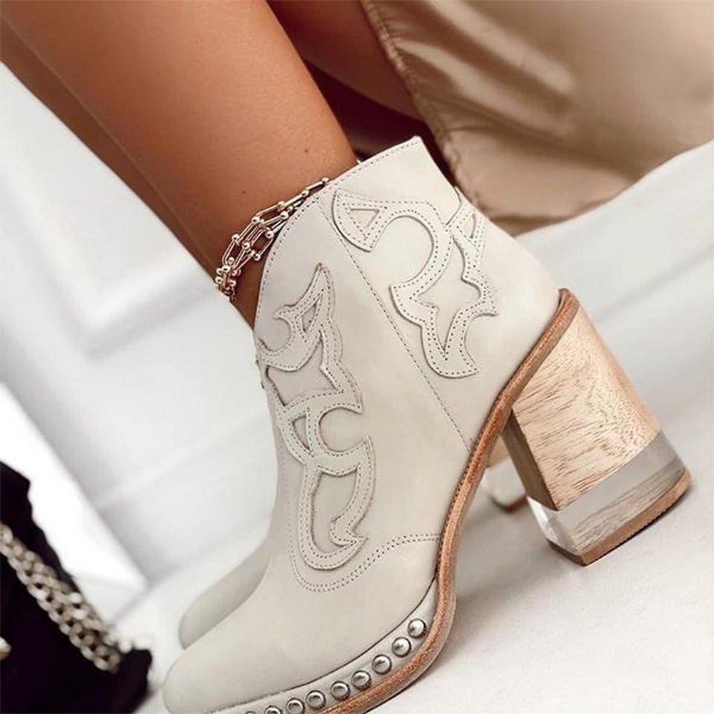 Women's Studded Block Heel Western Ankle Boots