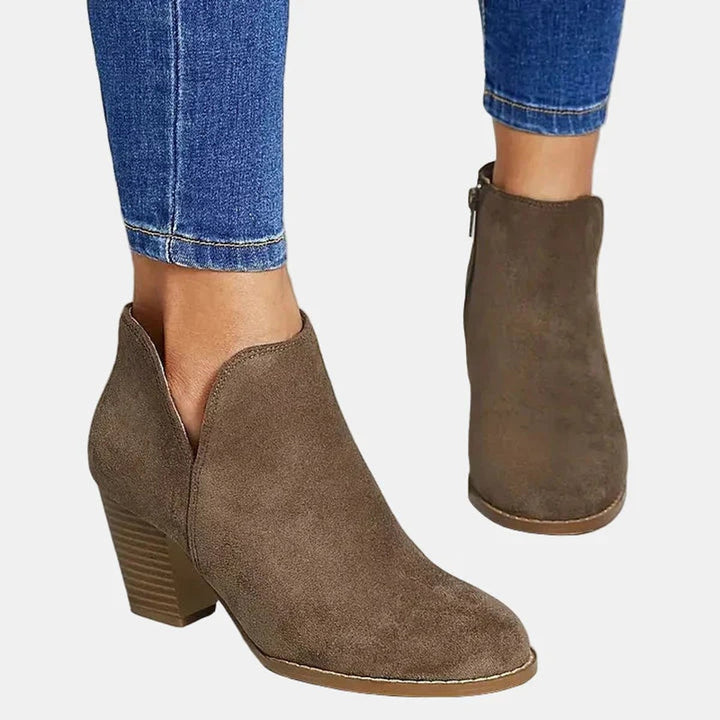 Women's Suede Block-Heel Side-Zip Ankle Boots