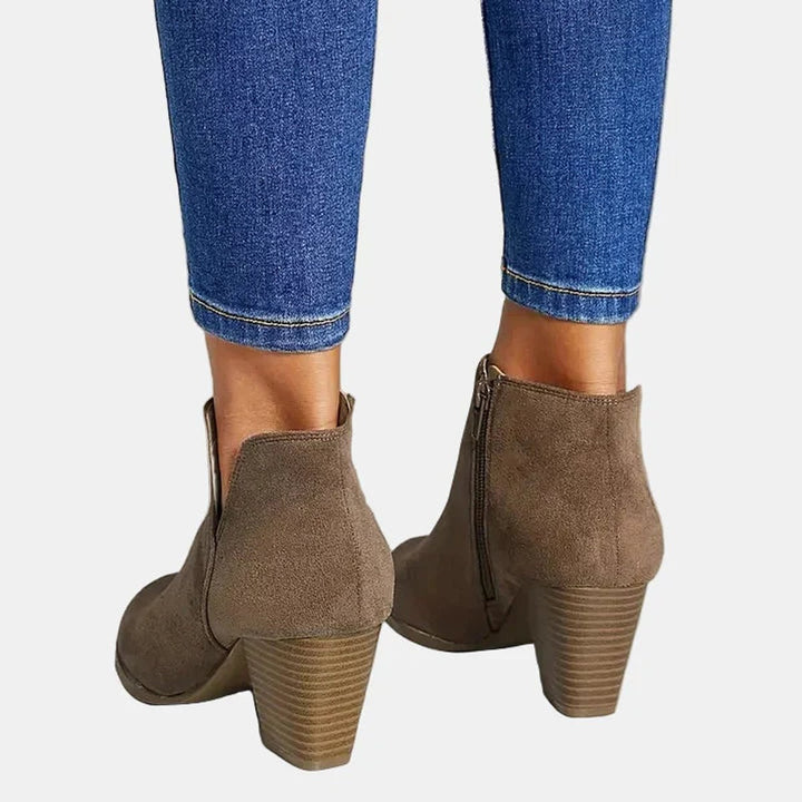 Women's Suede Block-Heel Side-Zip Ankle Boots