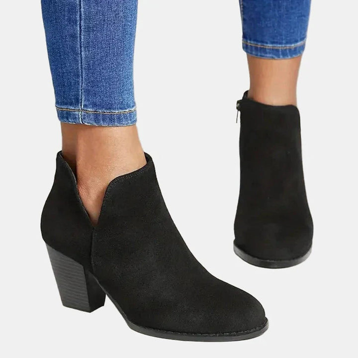 Women's Suede Block-Heel Side-Zip Ankle Boots