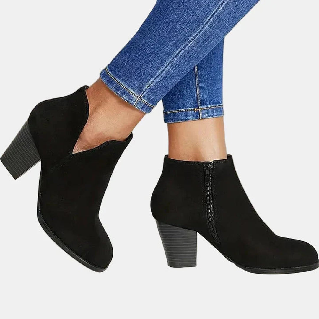 Women's Suede Block-Heel Side-Zip Ankle Boots