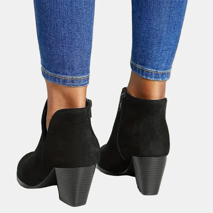 Women's Suede Block-Heel Side-Zip Ankle Boots