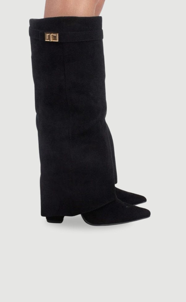 Women's Suede Knee High Boots Gold Hardware