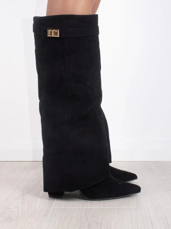 Women's Suede Knee High Boots Gold Hardware
