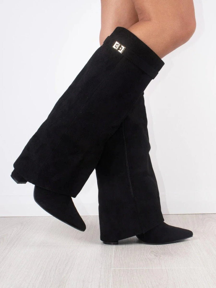 Women's Suede Knee High Boots Gold Hardware