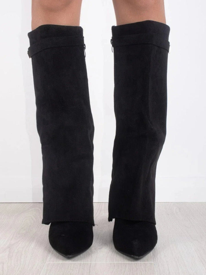 Women's Suede Knee High Boots Gold Hardware