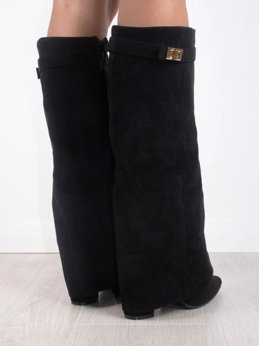 Women's Suede Knee High Boots Gold Hardware