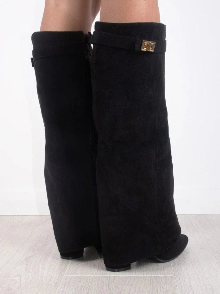 Women's Suede Knee High Boots Gold Hardware