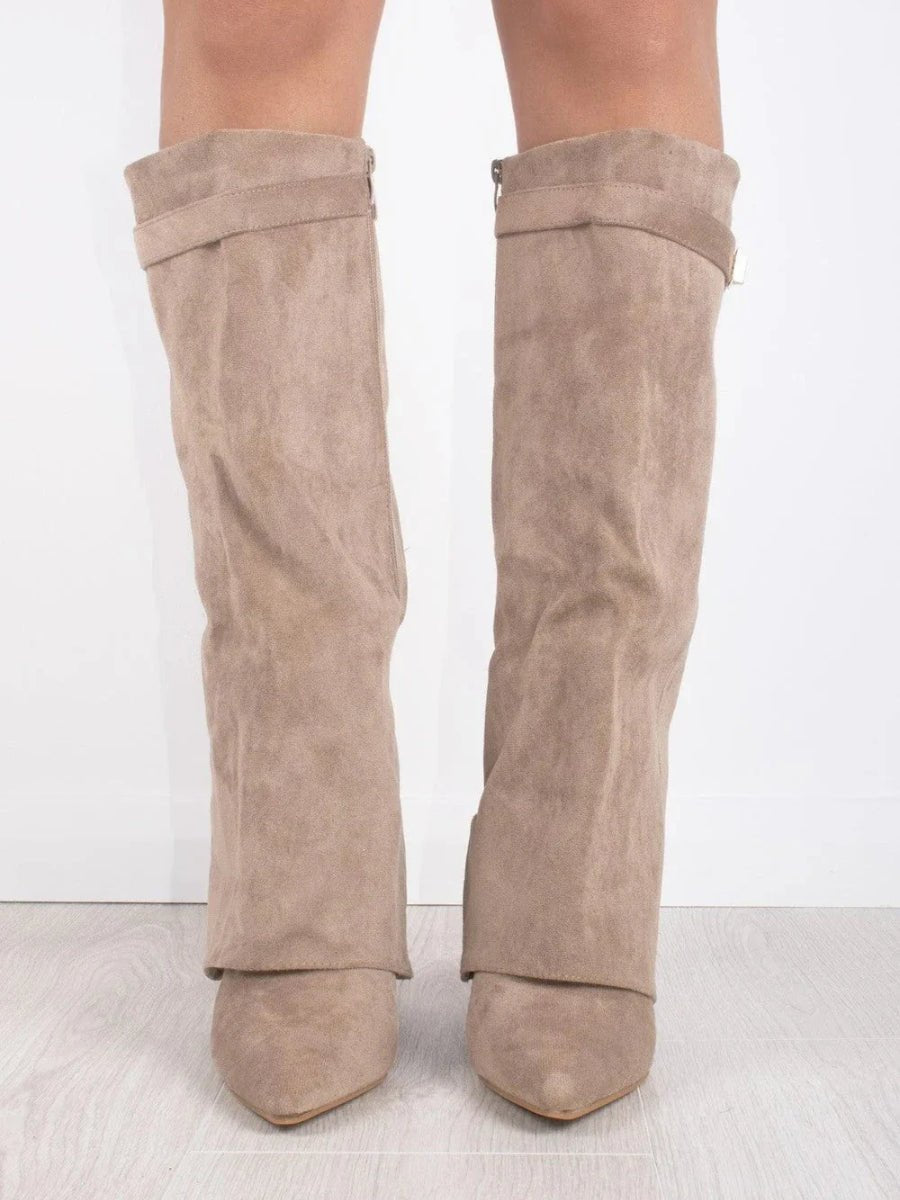 Women's Suede Knee High Boots Gold Hardware