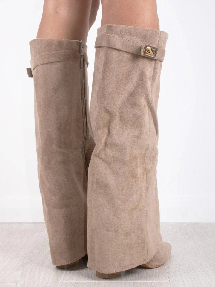 Women's Suede Knee High Boots Gold Hardware
