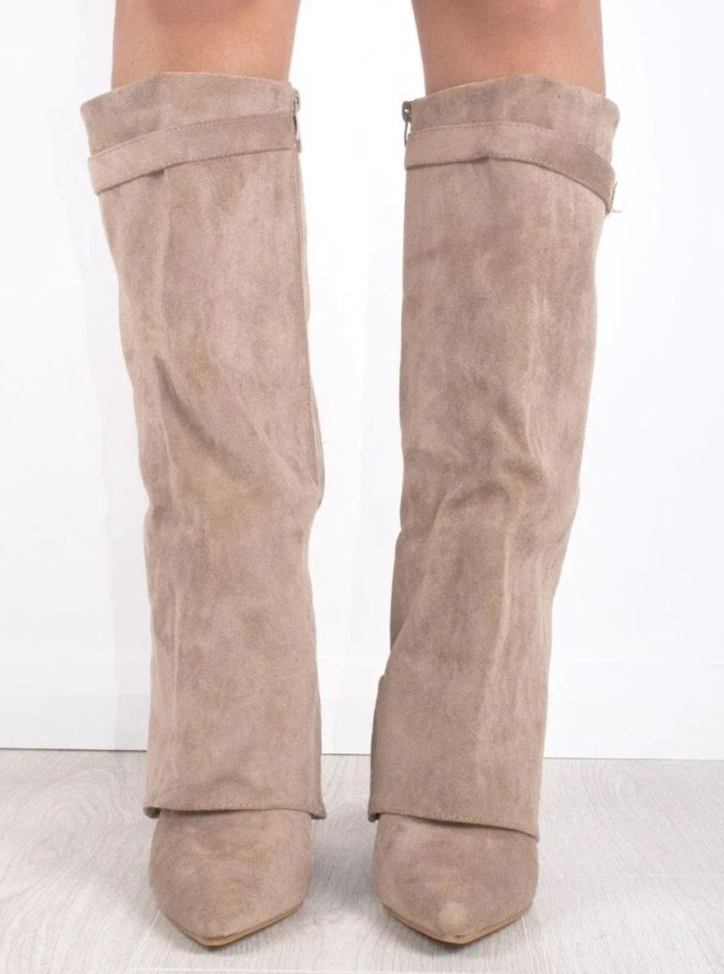 Women's Suede Pointed-Toe Gold-Buckle Thigh-High Boots