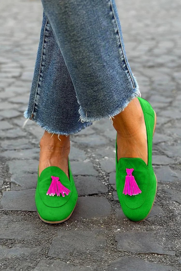 Women's Suede Tassel Slip-On Loafers - Green