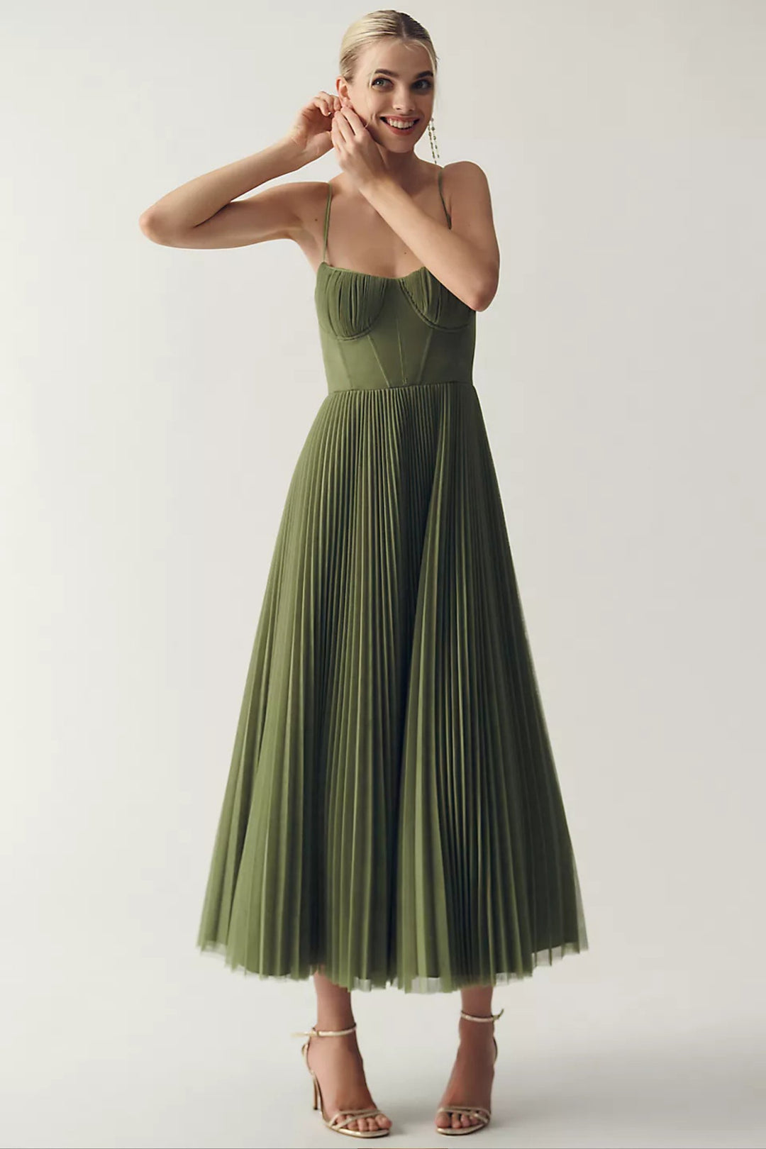 Women's Sweetheart Corset Pleated Tulle Midi Dress
