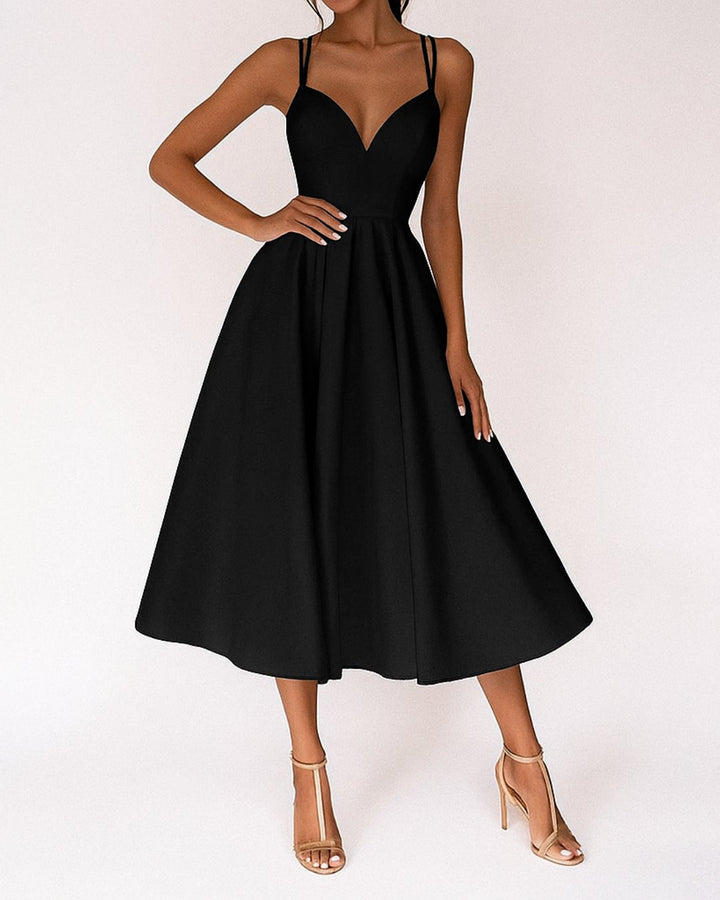 Women's Sweetheart Strappy Midi Dress - Zwart
