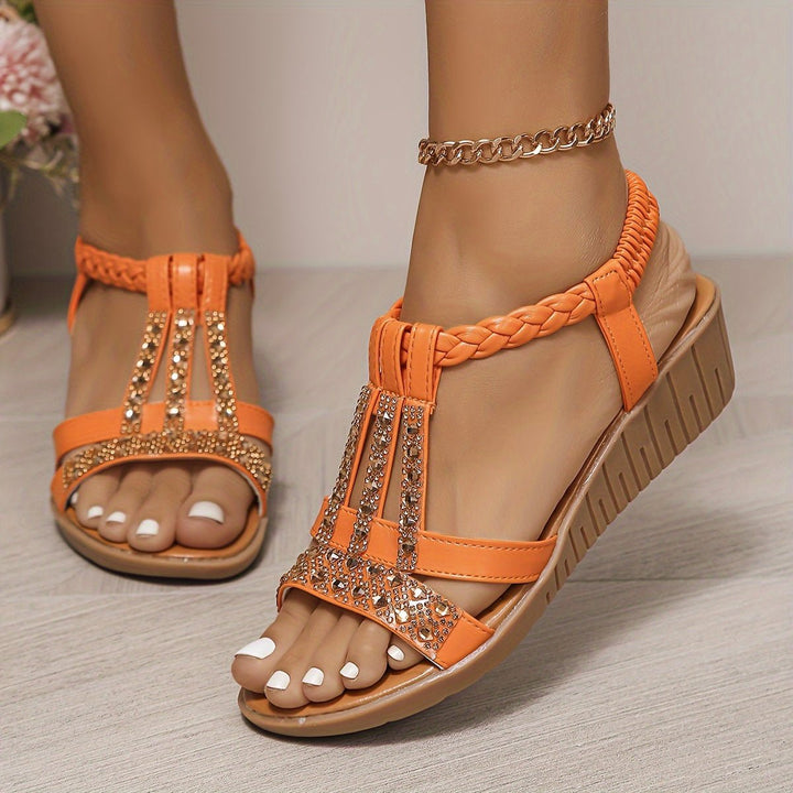 Women's T-Strap Wedge Orthopedic Sandals - Orange