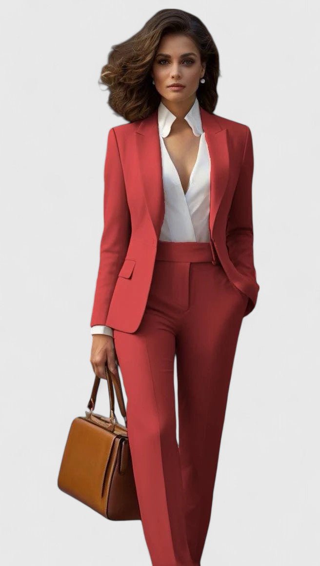 Women's Tailored Business Suit Set Structured Blazer Trousers - Coral
