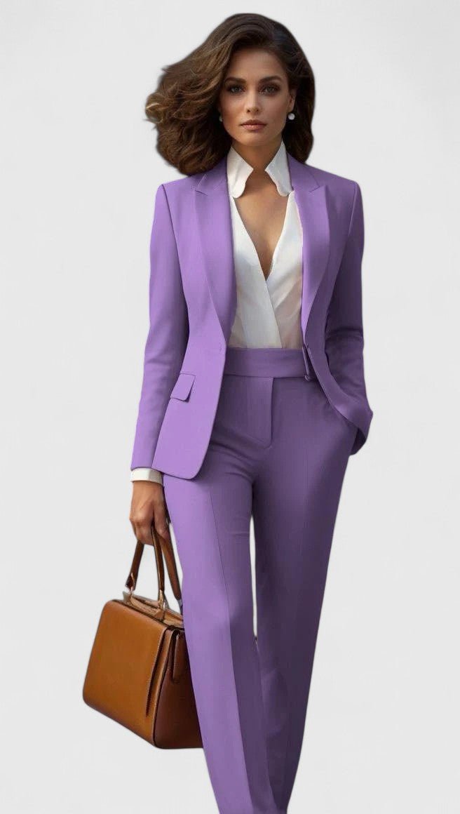 Women's Tailored Business Suit Set Structured Blazer Trousers - Lilac
