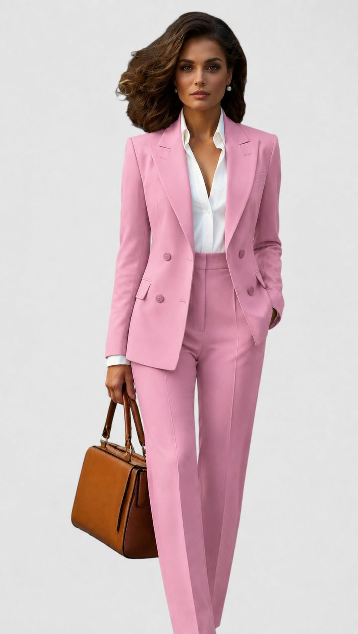 Women's Tailored Business Suit Set Structured Blazer Trousers - Pink