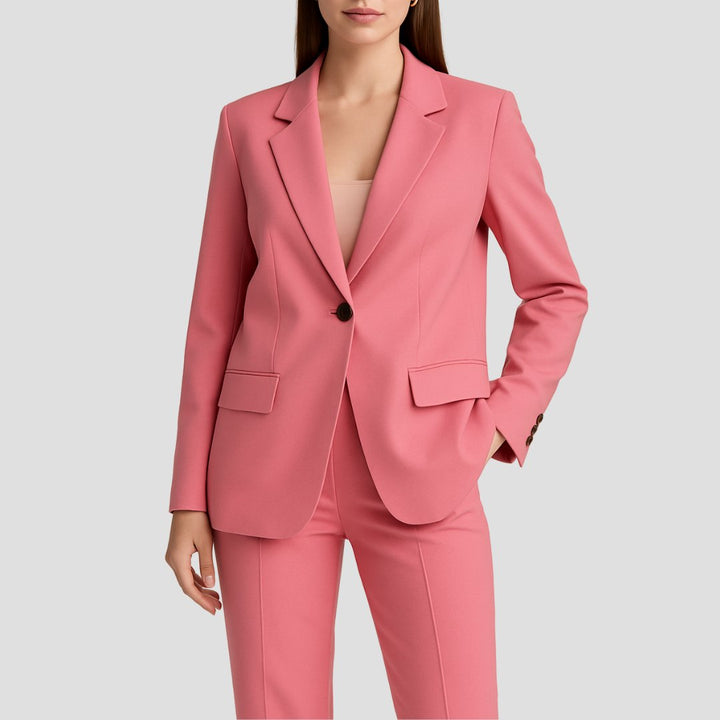 Women's Tailored Fluid Crepe Two-Piece Set Single-Button Blazer Straight-Leg Trousers - Pink