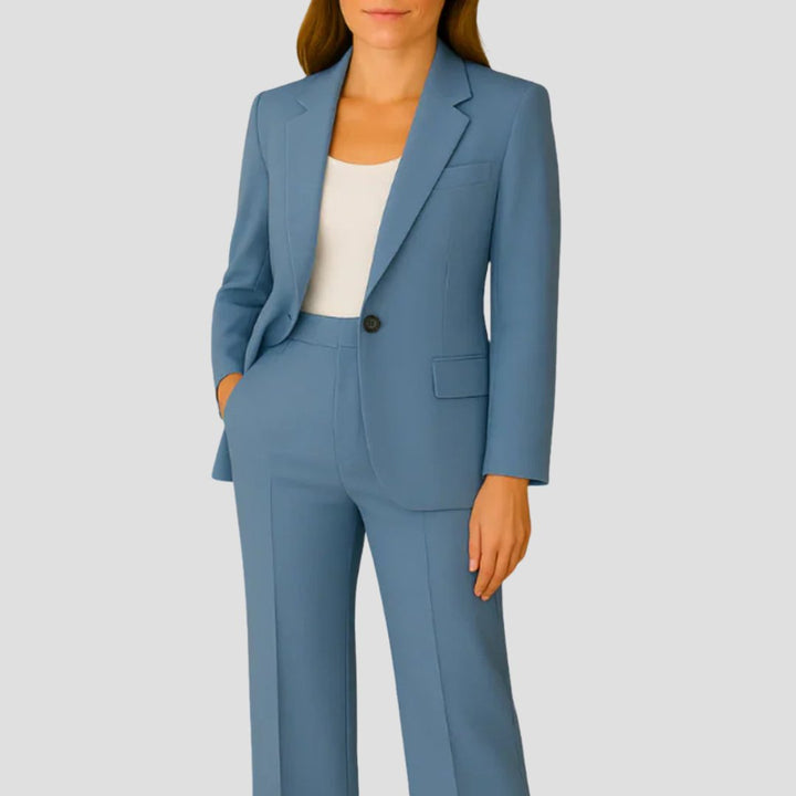 Women's Tailored Fluid Crepe Two-Piece Set Single-Button Blazer Straight-Leg Trousers - Blue
