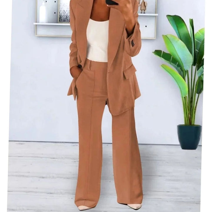 Women's Tailored Formal Suit Set Long Blazer Wide-Leg Trousers - Bronze