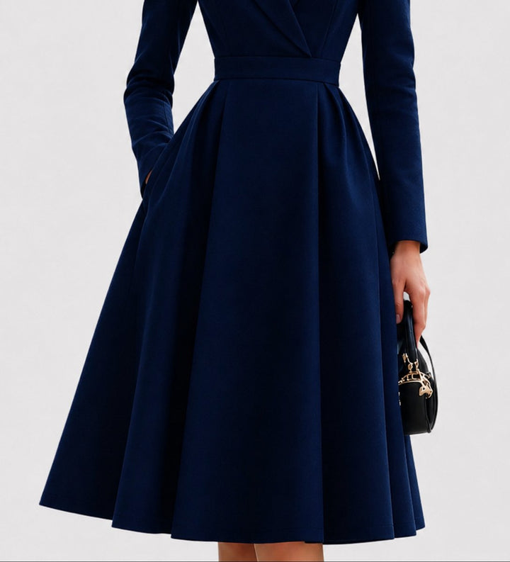 Women's Tailored Long-Sleeve Coat Formal Dresses Midi