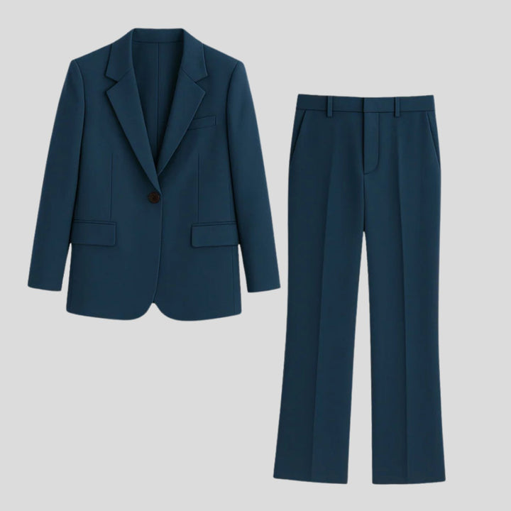 Women's Tailored Single-Button Blazer Suit Set Straight-Leg Trousers