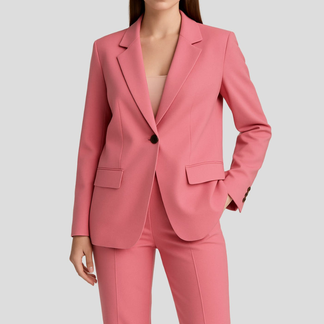 Women's Tailored Single-Button Blazer Suit Set Straight-Leg Trousers - Pink