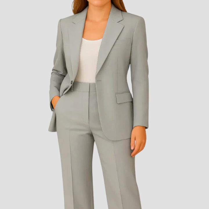 Women's Tailored Single-Button Blazer Suit Set Straight-Leg Trousers - Grey