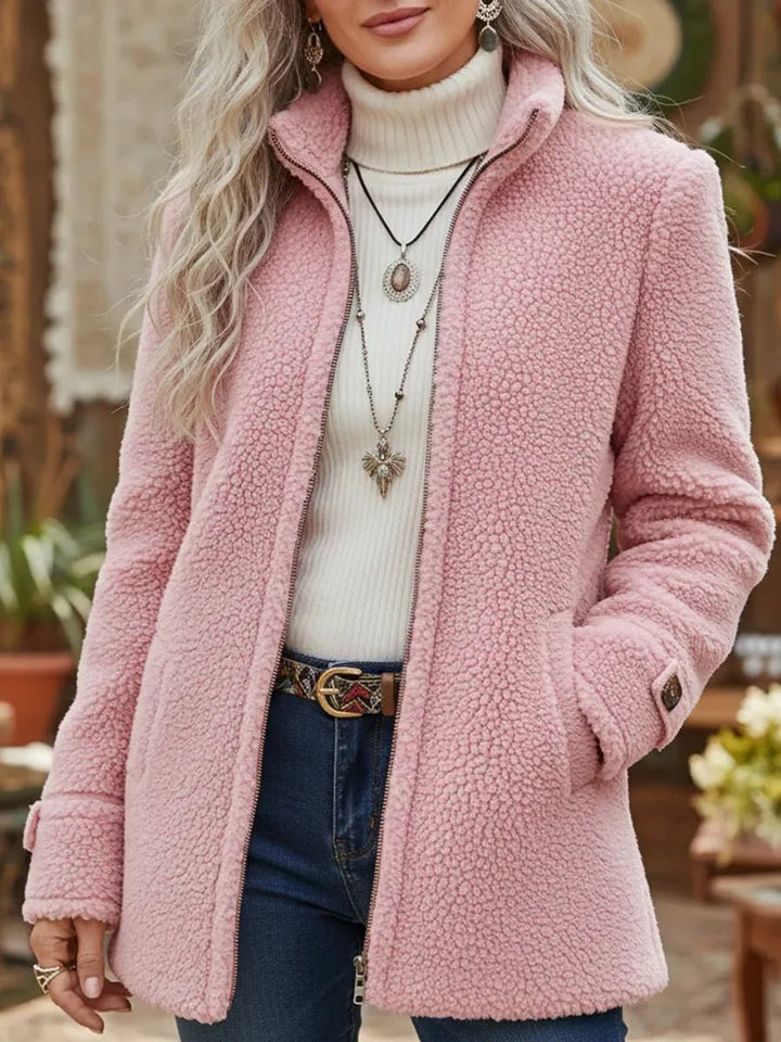 Women's Teddy Fleece Full-Zip Stand-Collar Coat - Pink