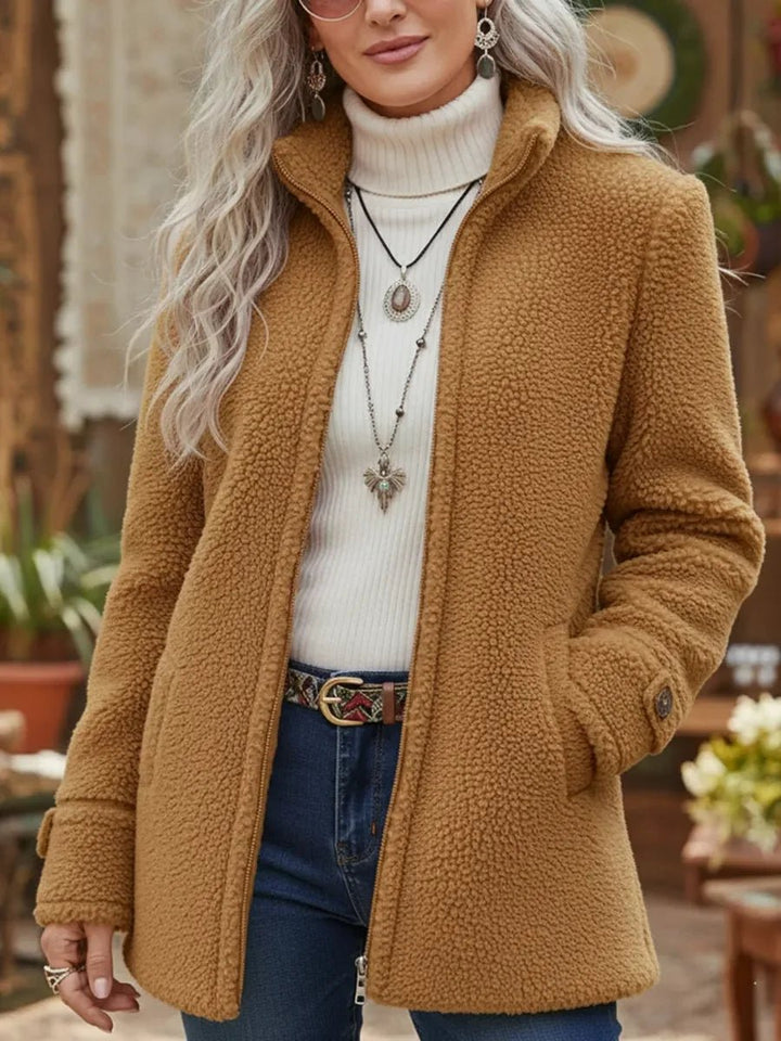 Women's Teddy Fleece Full-Zip Stand-Collar Coat - Camel