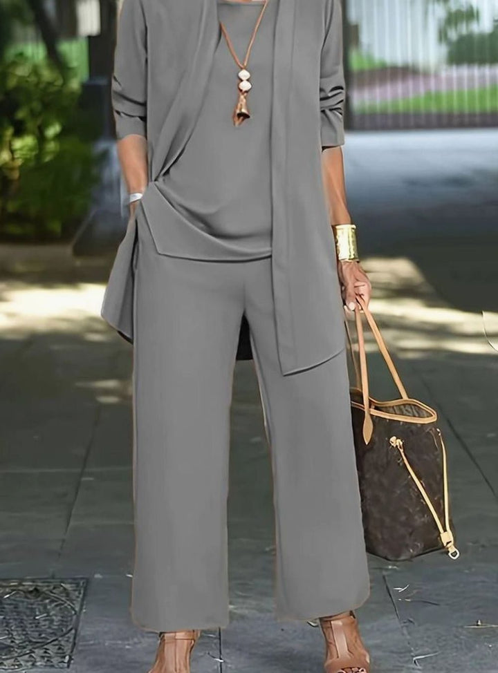 Women's Three-Piece Relaxed Wide-Leg Outfit Set - Grey