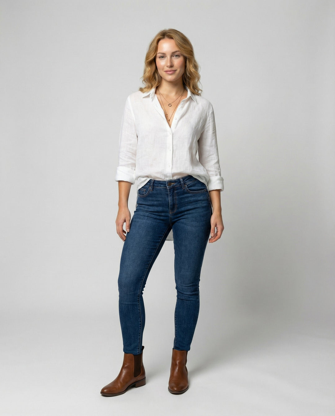 Women's Three-Quarter Sleeve Linen Shirt Classic Collar Button-Up