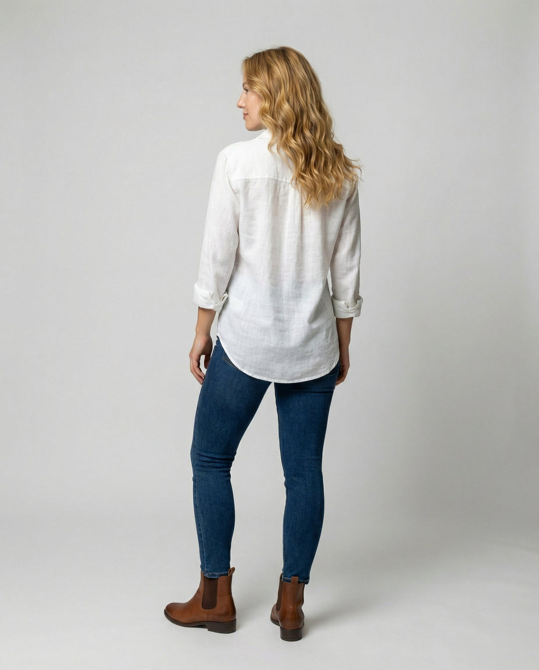 Women's Three-Quarter Sleeve Linen Shirt Classic Collar Button-Up
