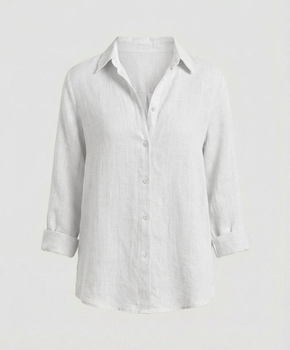 Women's Three-Quarter Sleeve Linen Shirt Classic Collar Button-Up