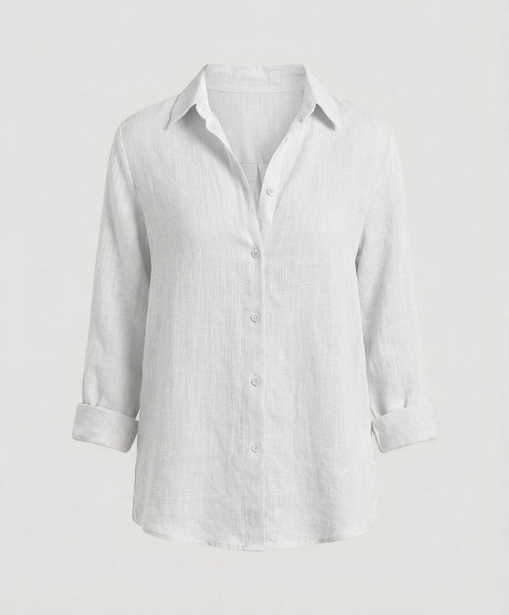Women's Three-Quarter Sleeve Linen Shirt Classic Collar Button-Up