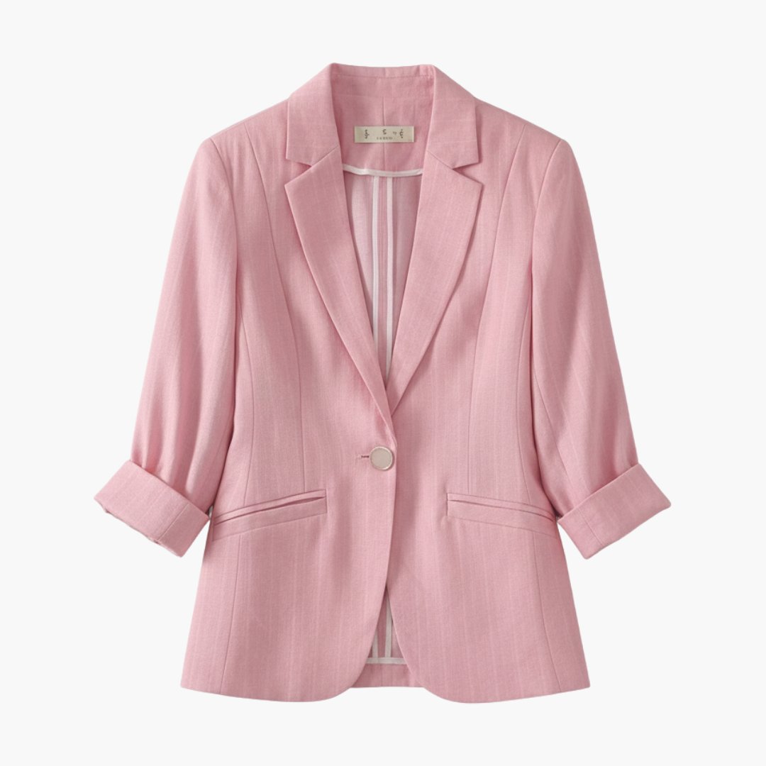 Women's Three Quarter Sleeve Notch Lapel Single Button Linen Blazer